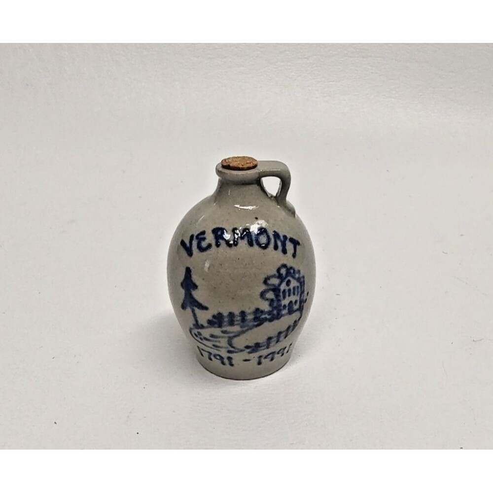Vintage Artist Cork Jug Vernon Stoneware Vermont 1791-1991 Dollhouse Miniature